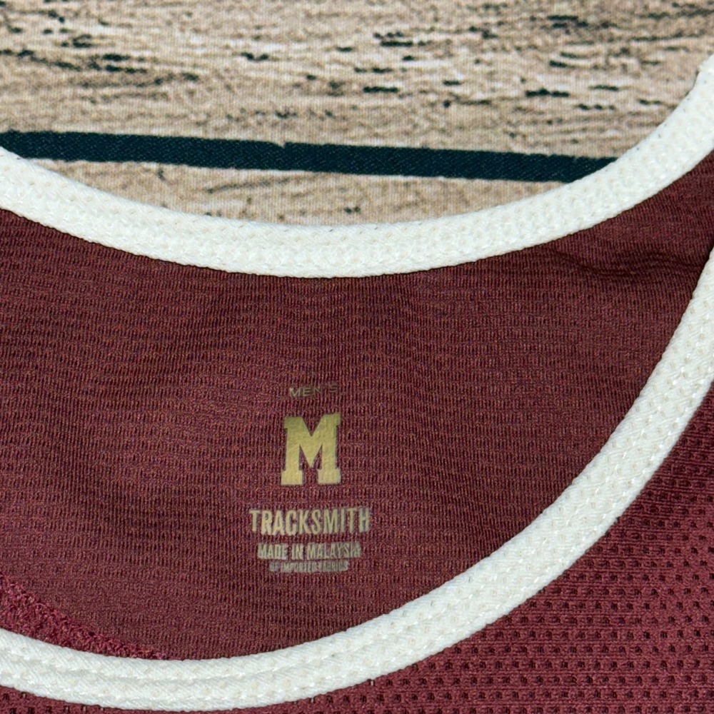Tracksmith Van Cortlandt Running Singlet Mens Medium Maroon White Sash Mesh Tank - Picture 4 of 8